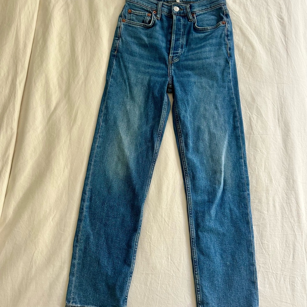 Re/Done Women's Straight Leg Blue Jeans